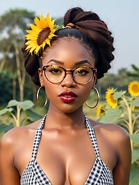 A 30 year old Nigerian woman in plaid attire stands smiling at Lekki Conservation Centre