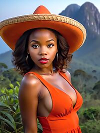 A petite woman in a red dress under the stars of Mount Mulanje at dawn